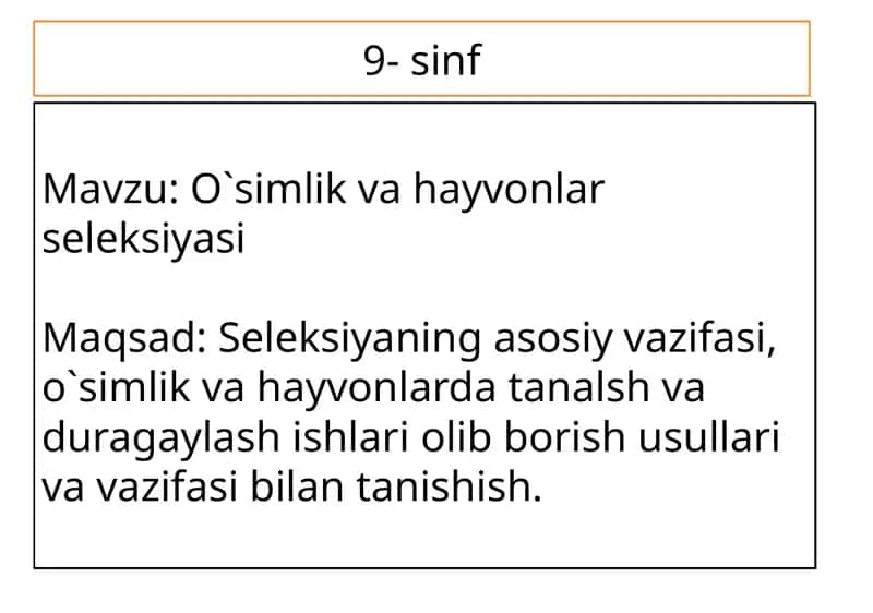 O`simlik va hayvonlar seleksiyasi 1