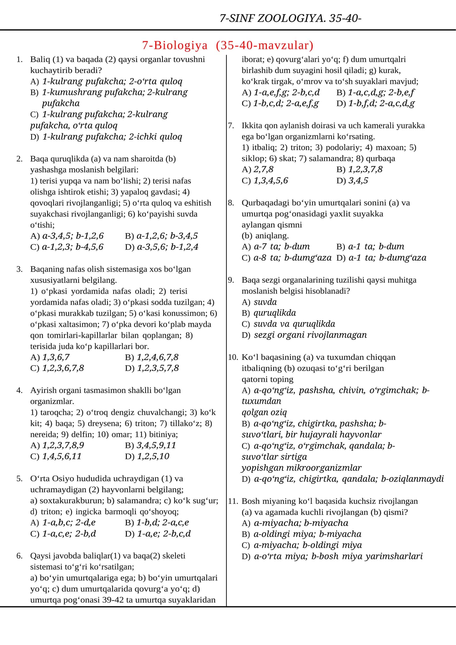 7-SINF ZOOLOGIYA. 35-40-MAVZULAR 1