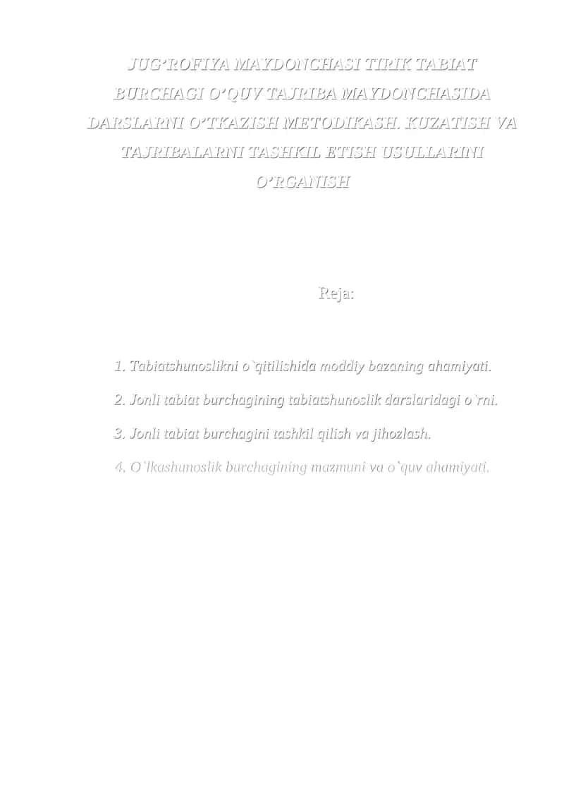 Tabiatshunoslik Darslari 1