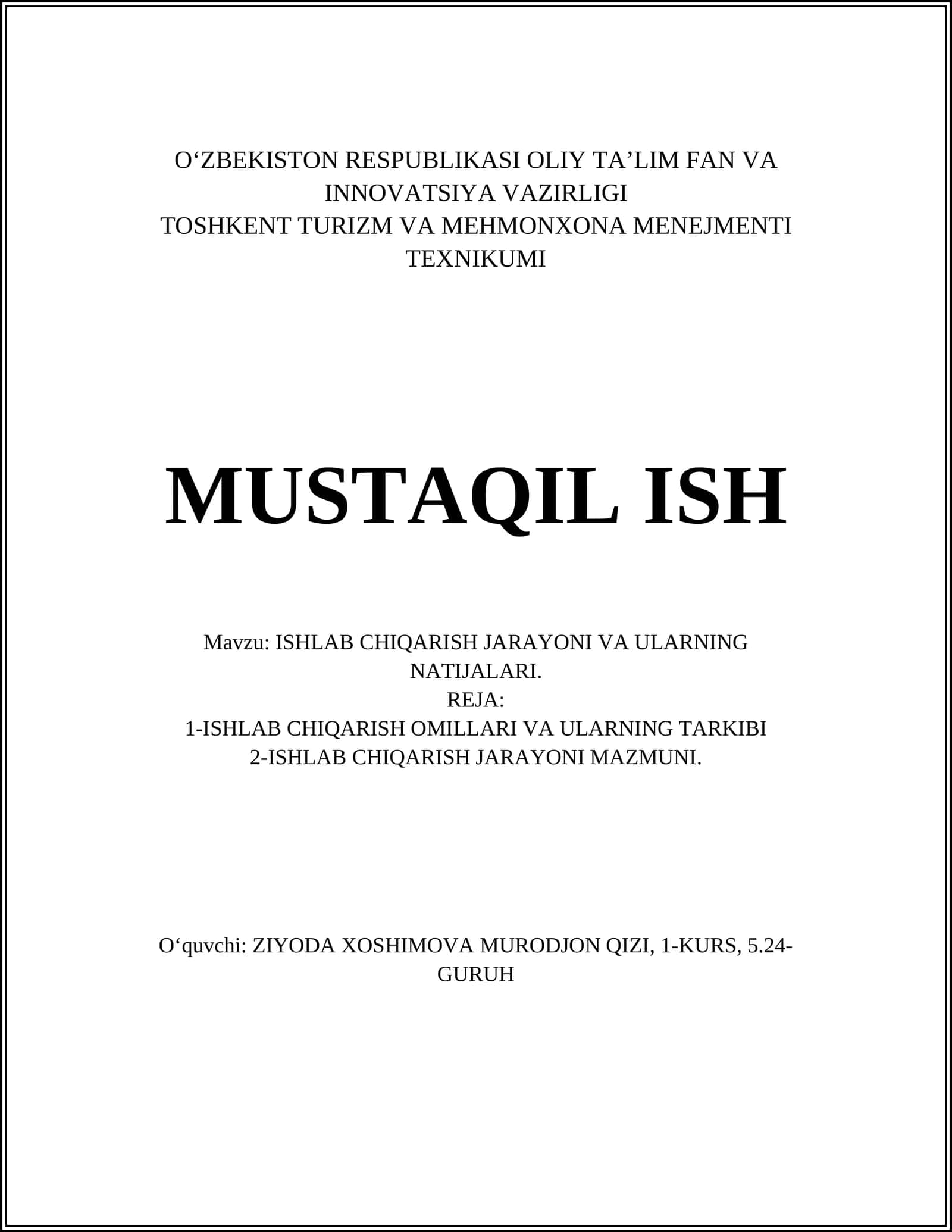 ISHLAB CHIQARISH JARAYONI VA ULARNING NATIJALARI 1