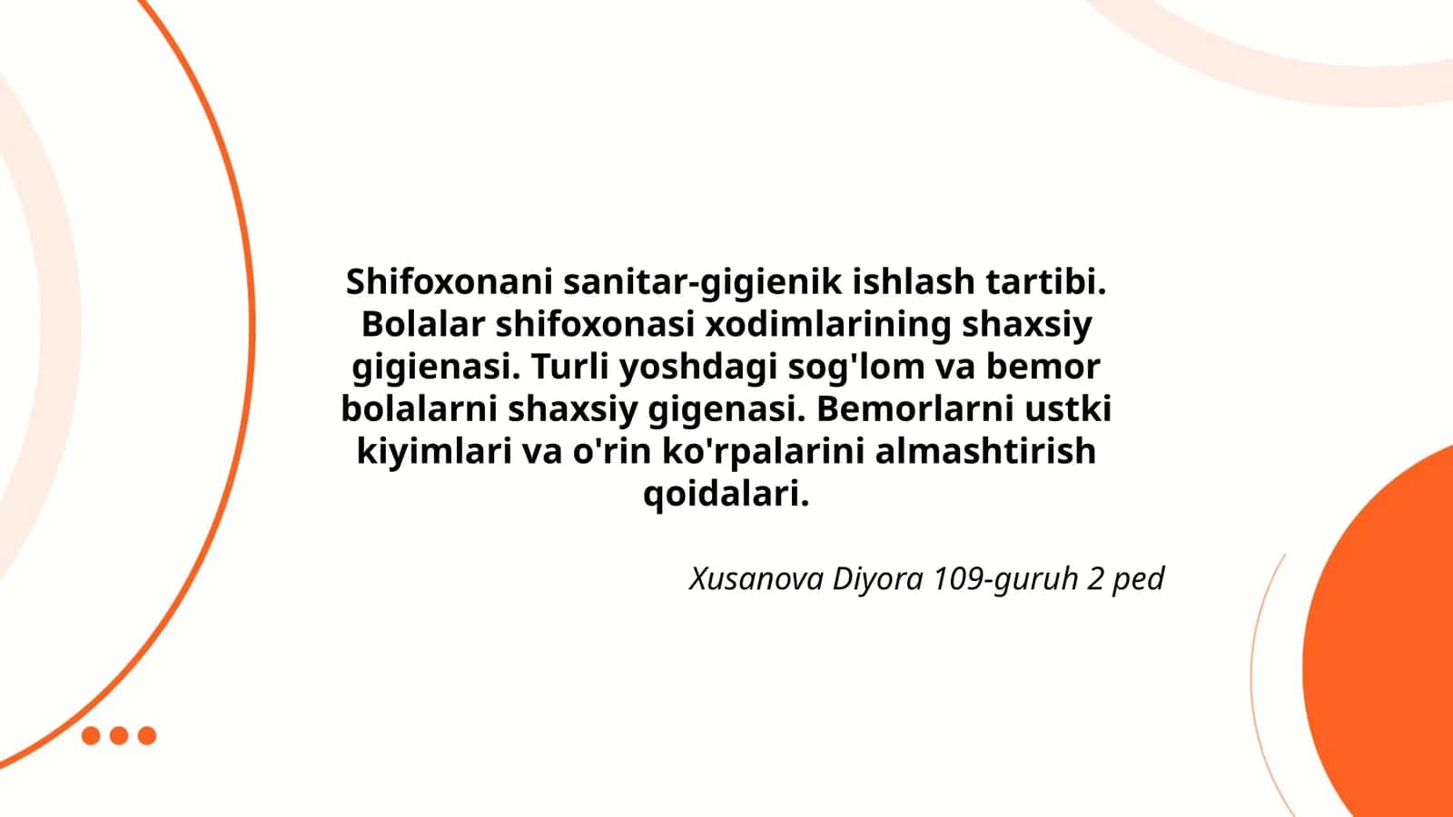Shifoxonani sanitar-gigienik ishlash tartibi 1