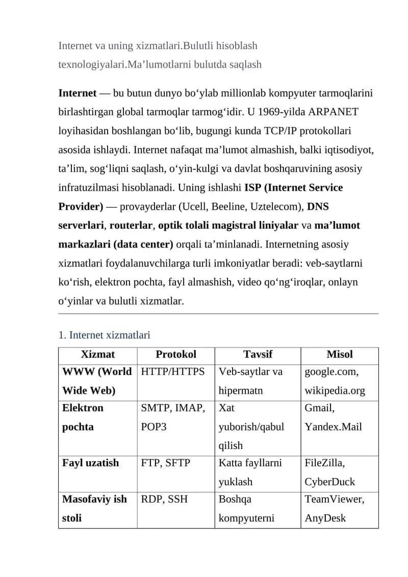 Internet xizmatlari 1