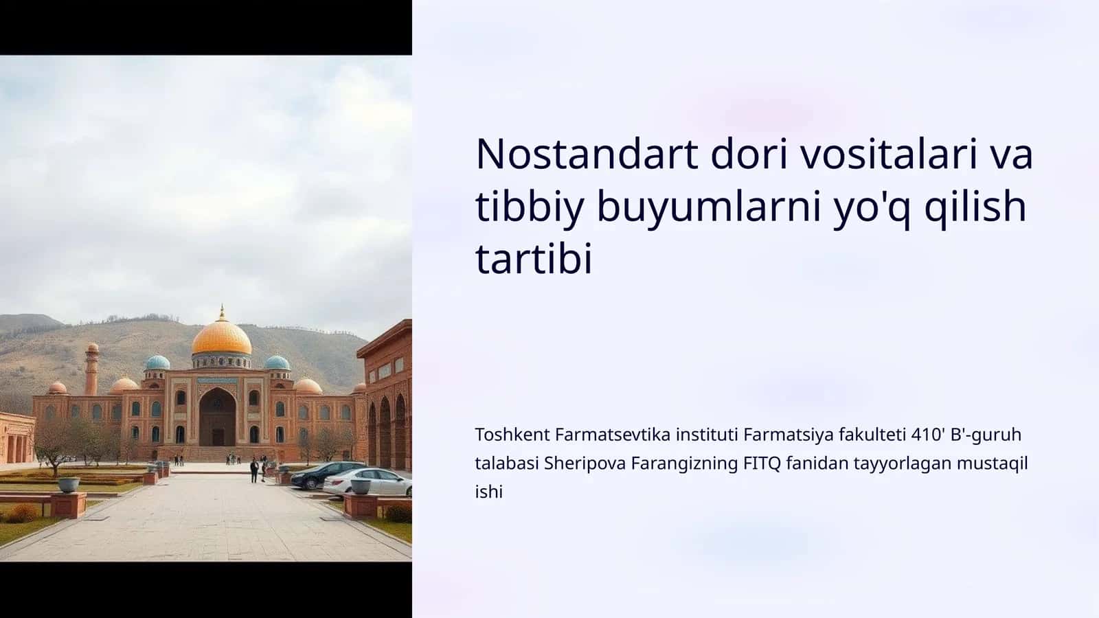 Nostandart dori vositalari va tibbiy buyumlarni yo'q qilish tartibi 1