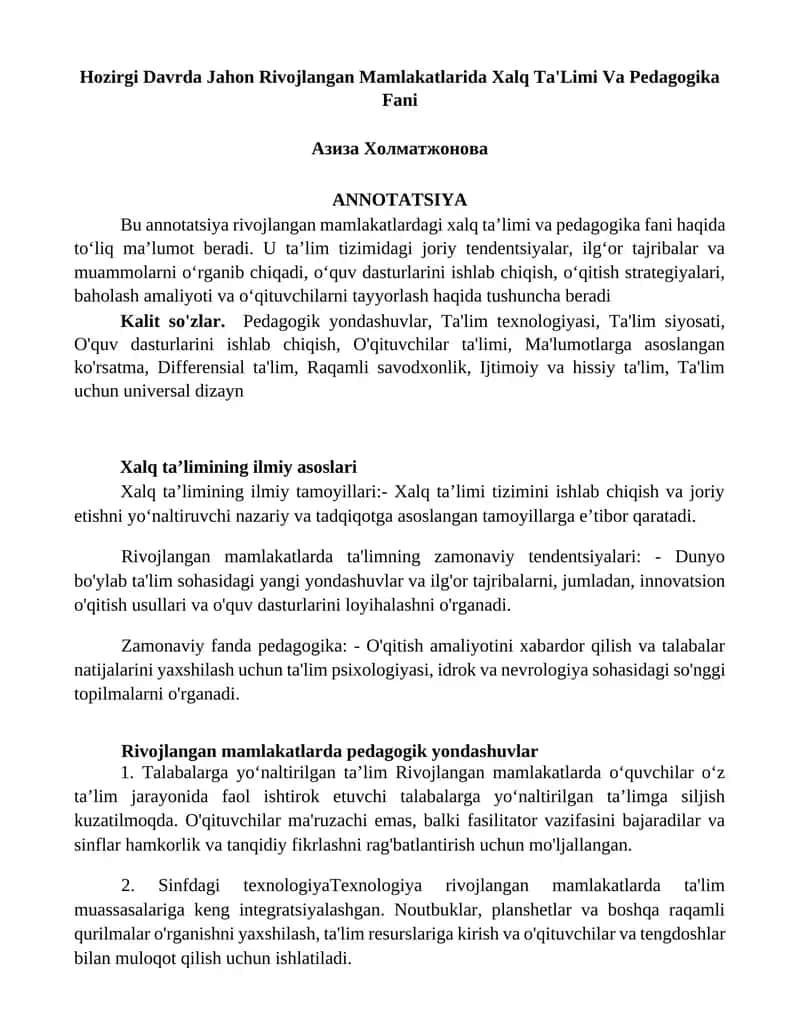 Xalq Ta'Limi Va Pedagogika Fani 1