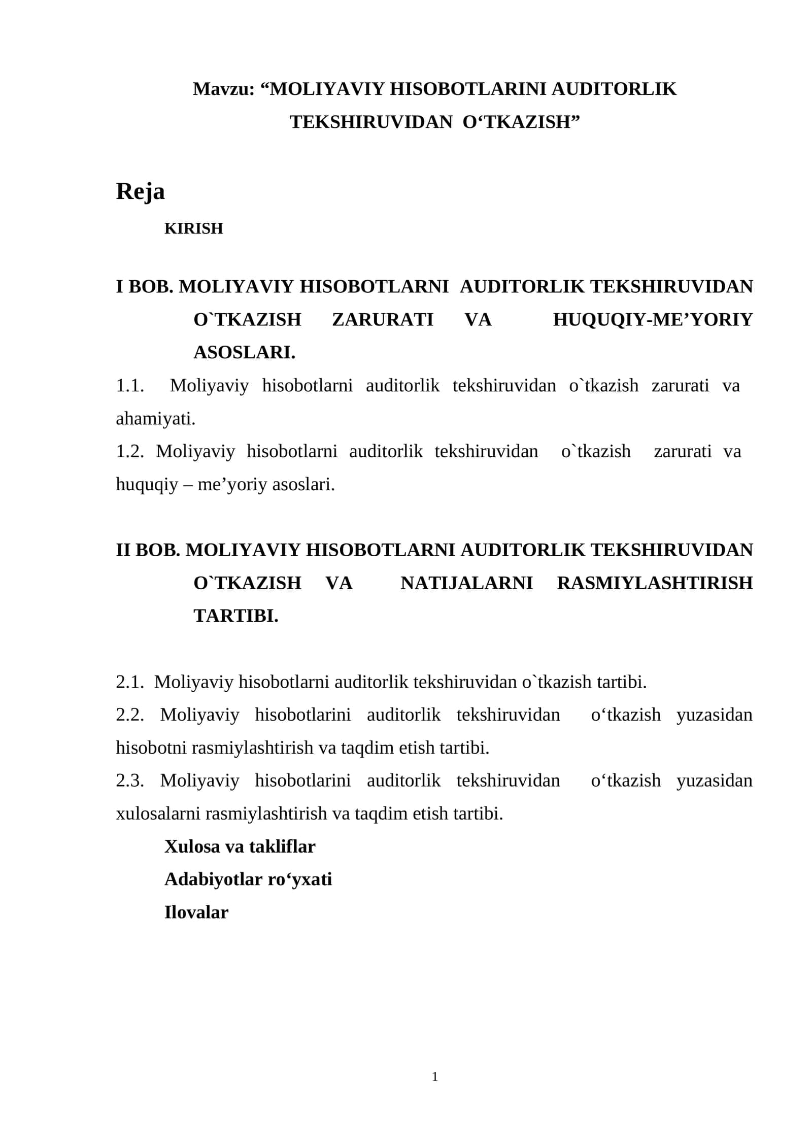 MOLIYAVIY HISOBOTLARINI AUDITORLIK TEKSHIRUVIDAN  O‘TKAZISH 1