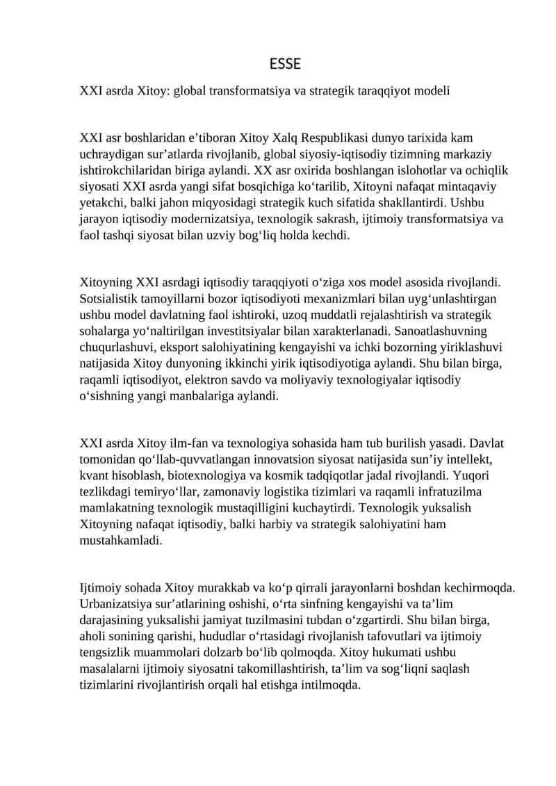 XXI asrda Xitoy global transformatsiya va strategik taraqqiyot modeli 1
