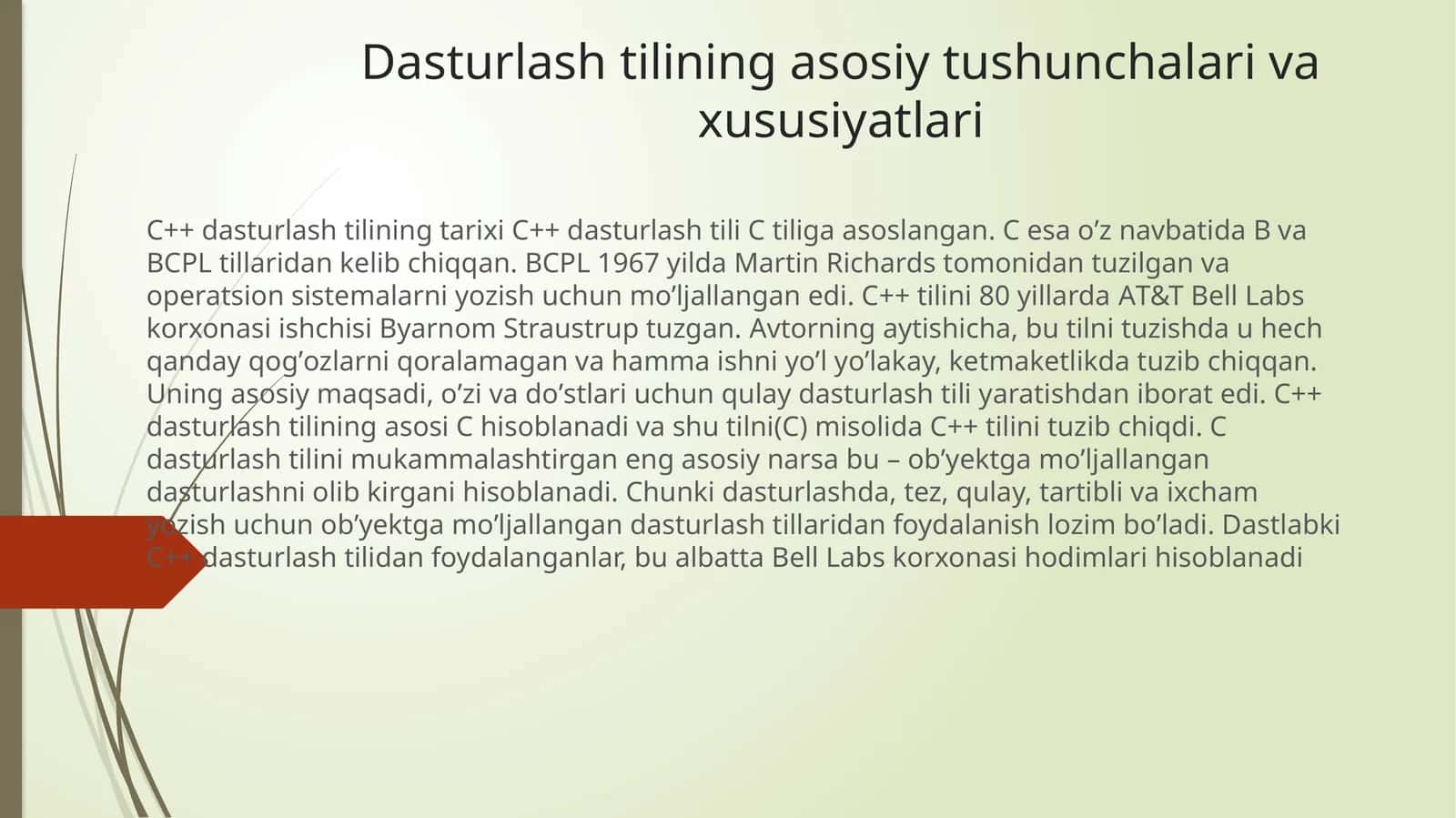 Dasturlashtilining asosiytushunchalari va xususiyatlari 1
