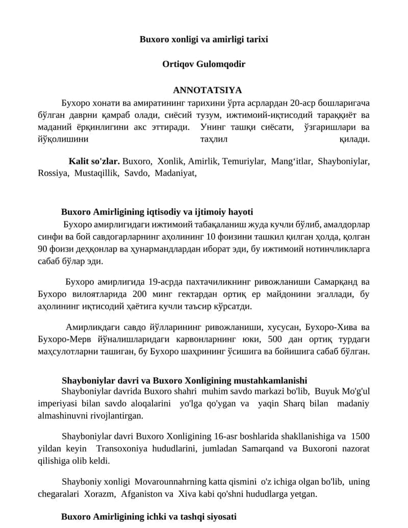 Buxoro xonligi va amirligi tarixi 1