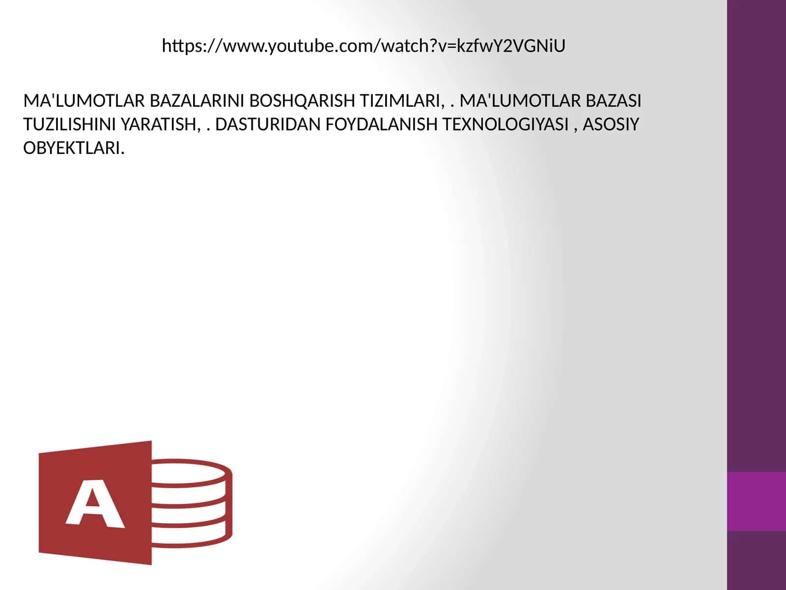 Malumotlar bazasi turlari va axborot tizimlarining qurilishdagi o'rni 1