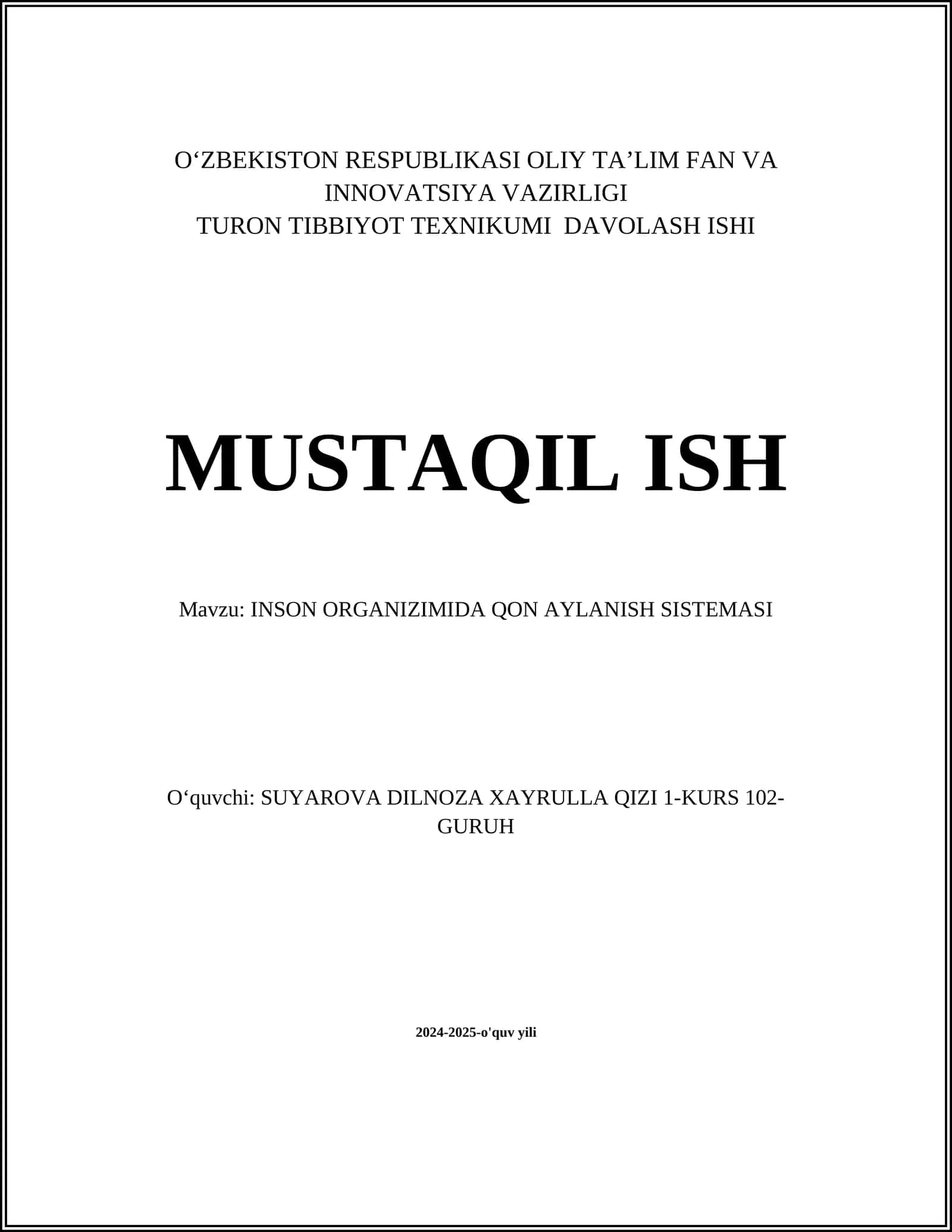 INSON ORGANIZIMIDA QON AYLANISH SISTEMASI 1