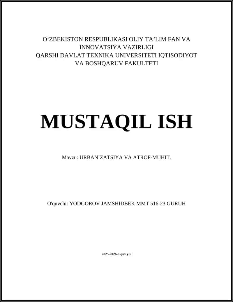 URBANIZATSIYA VA ATROF-MUHIT 1