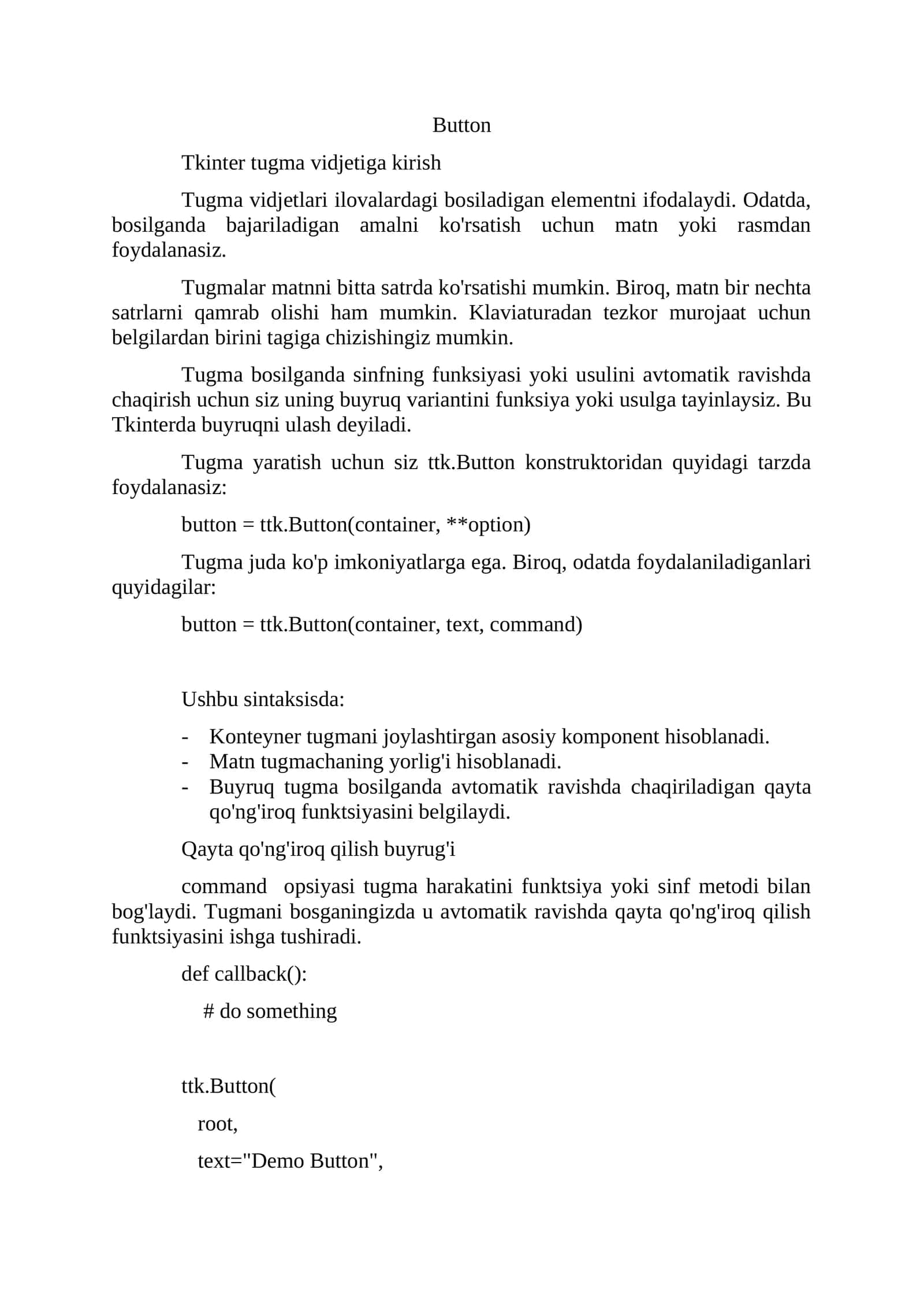 Tkinter tugma vidjetiga kirish 1