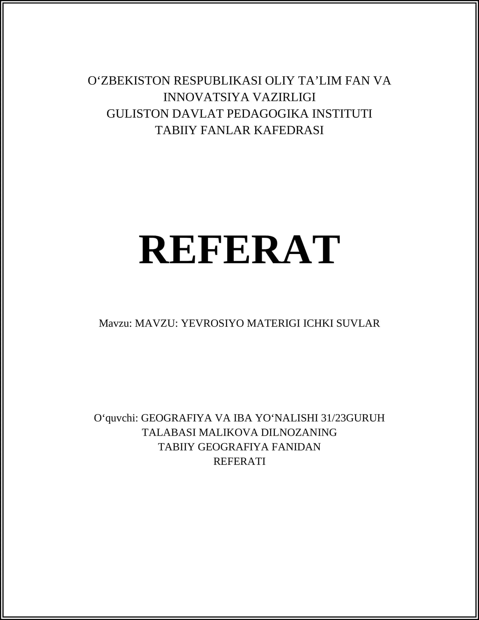 YEVROSIYO MATERIGI ICHKI SUVLAR 1