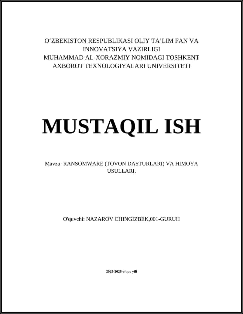 RANSOMWARE (TOVON DASTURLARI) VA HIMOYA USULLARI 1