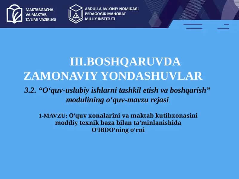O‘quv xonalarini va maktab kutibxonasini moddiy texnik baza bilan ta’minlanishida 1