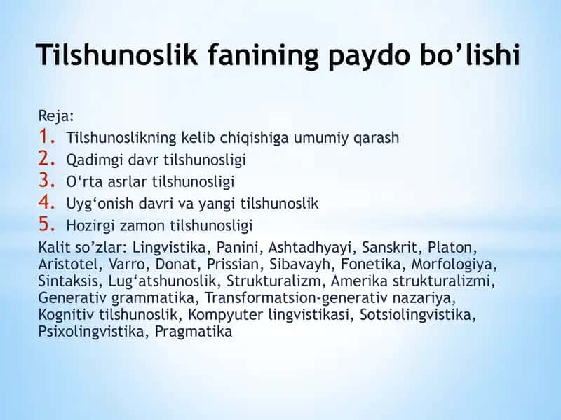 tilshunoslik fanining paydo bo'lishi 1