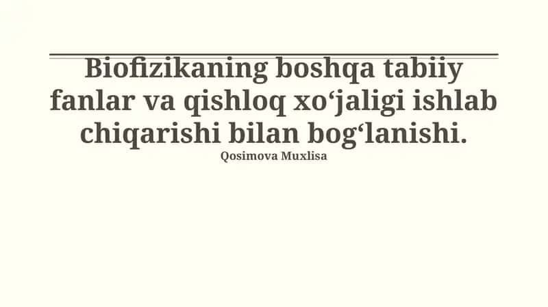 Biofizika va suv resurslarini boshqarish 1