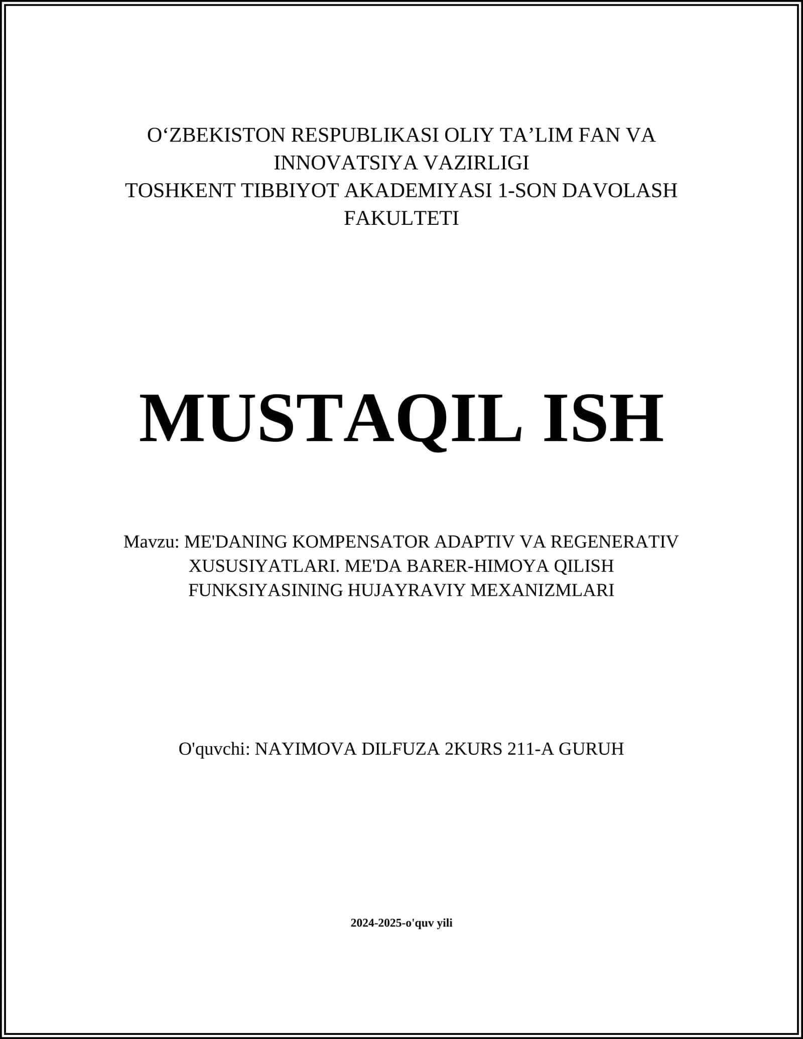 Me'daning Kompensator va Adaptiv Xususiyatlari 1