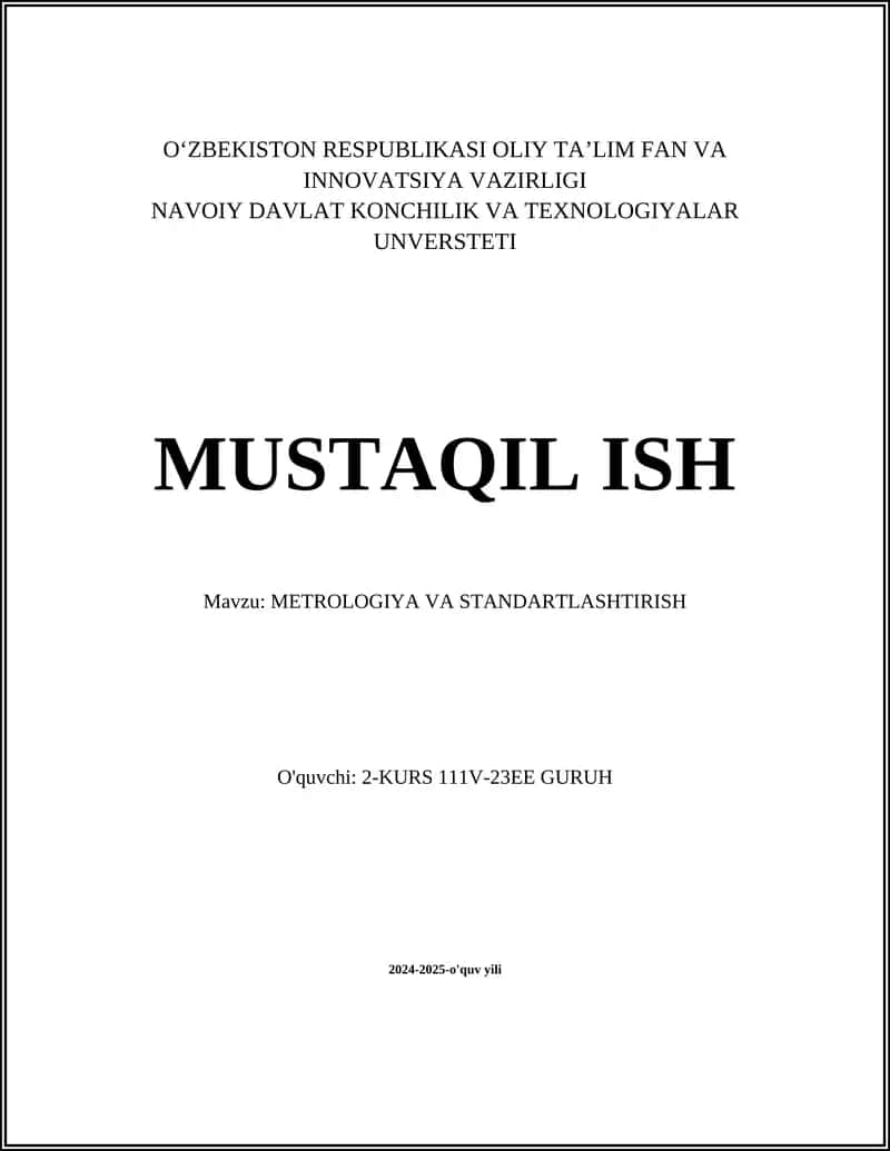 METROLOGIYA VA STANDARTLASHTIRISH 1