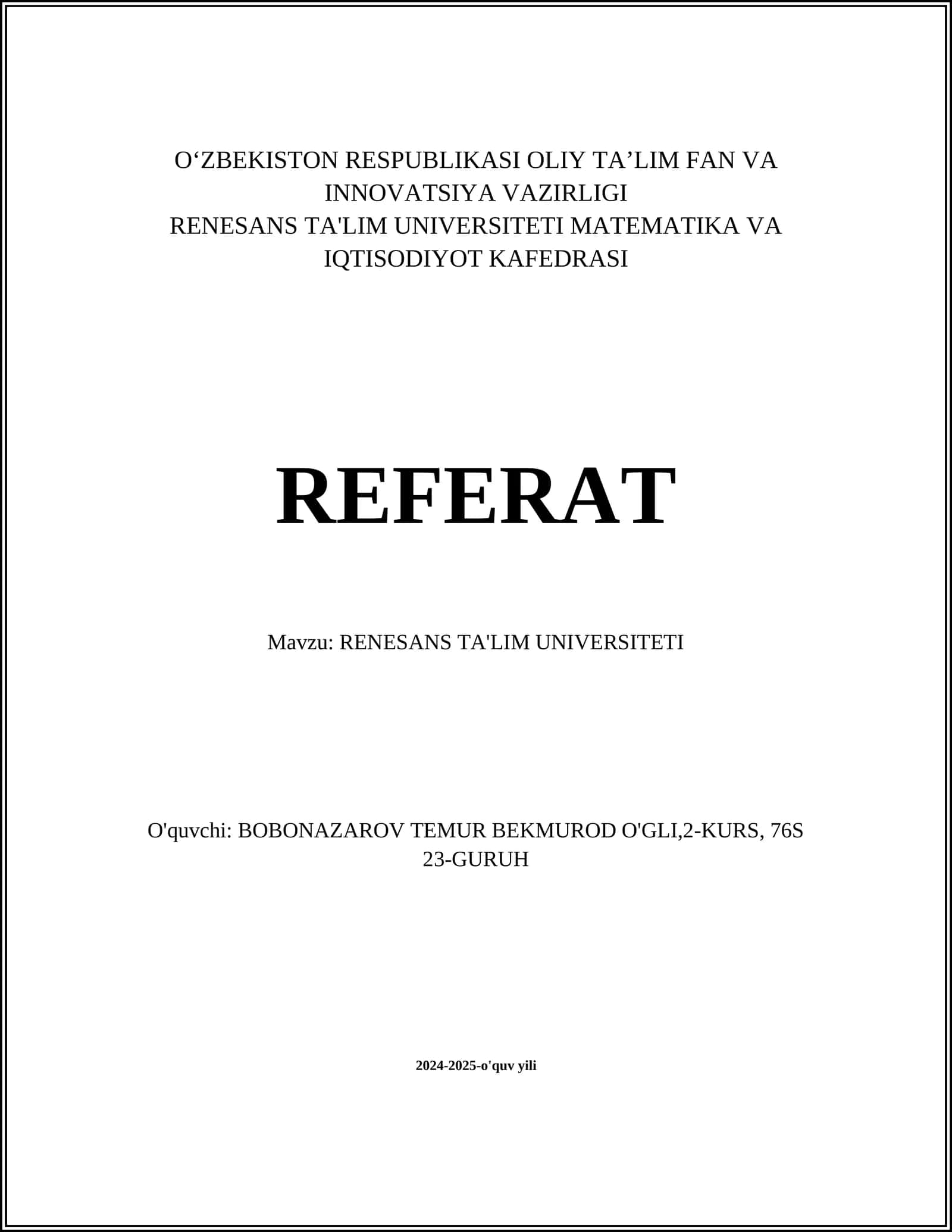 RENESANS TA'LIM UNIVERSITETI 1