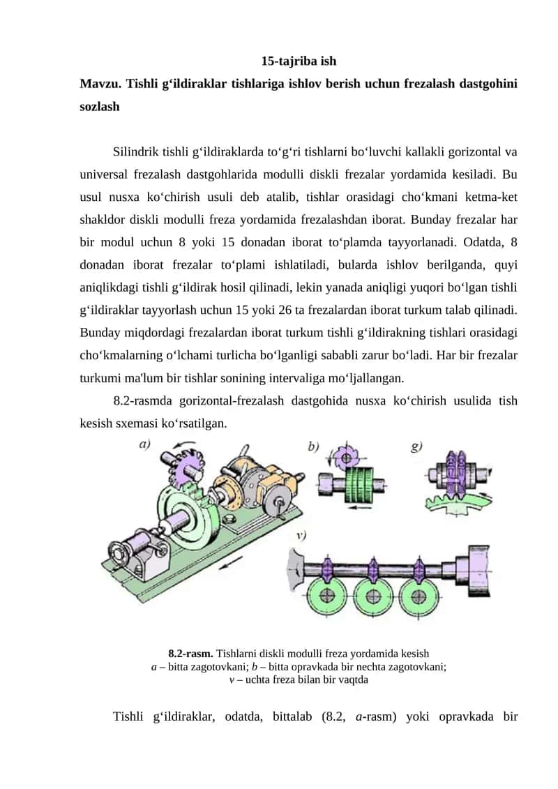 Tishli g‘ildiraklar tishlariga ishlov berish frezalash dastgohi 1