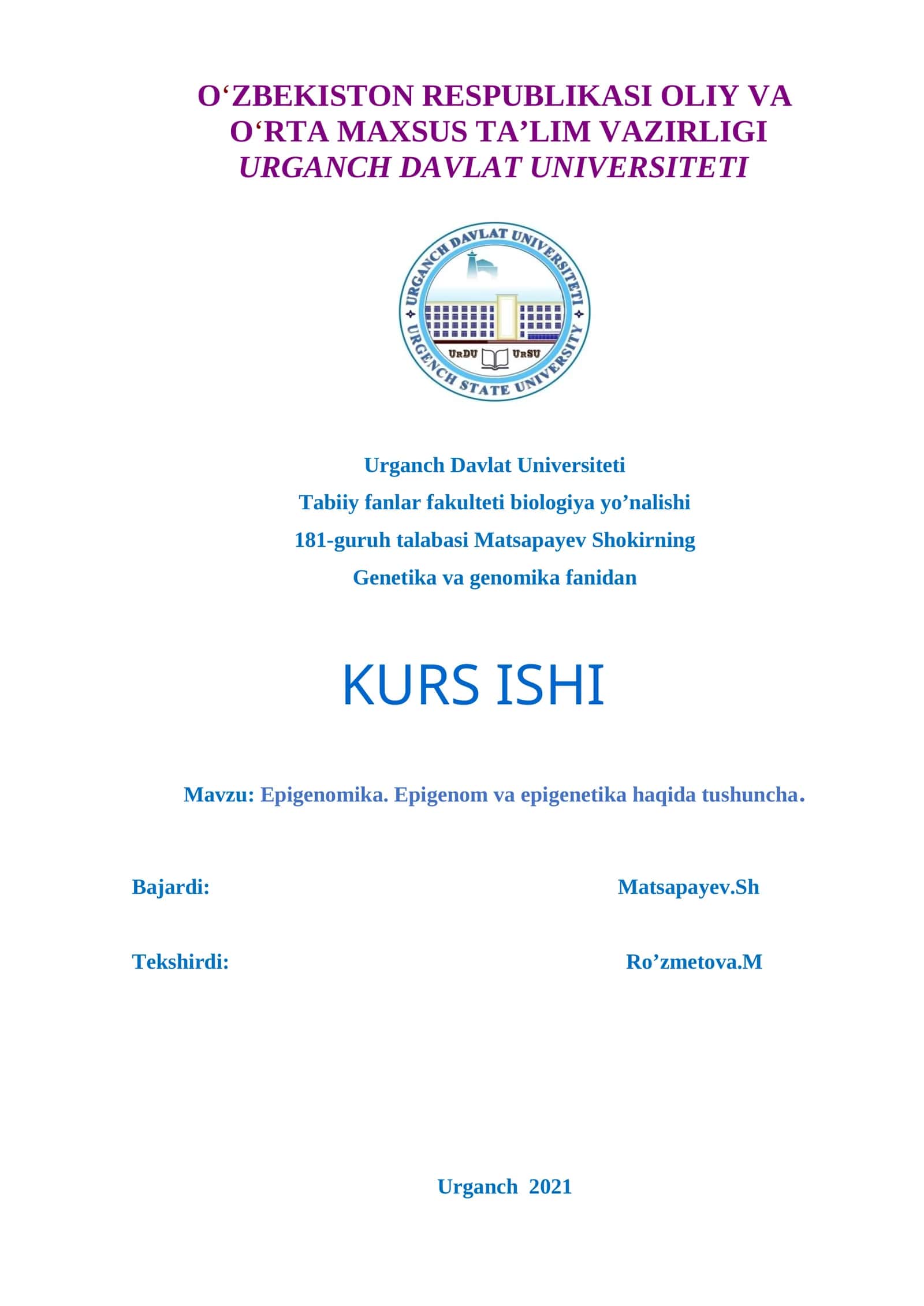 Epigenomika Kurs Ishi 1