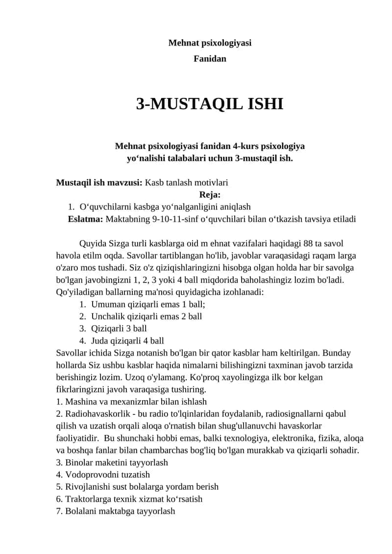 Mehnat psixologiyasi 1