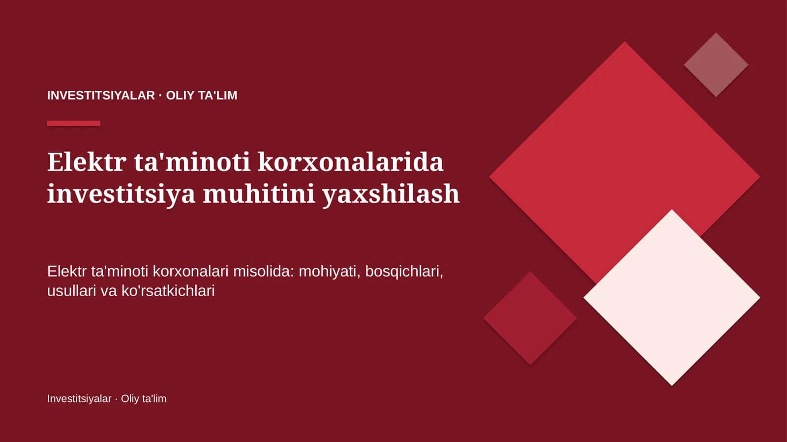 Elektr ta'minoti korxonalarida investitsiya muhitini yaxshilash 1