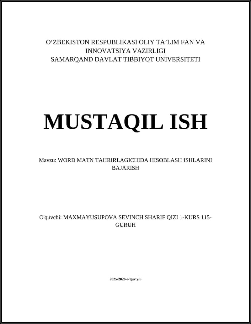 WORD MATN TAHRIRLAGICHIDA HISOBLASH ISHLARINI BAJARISH 1