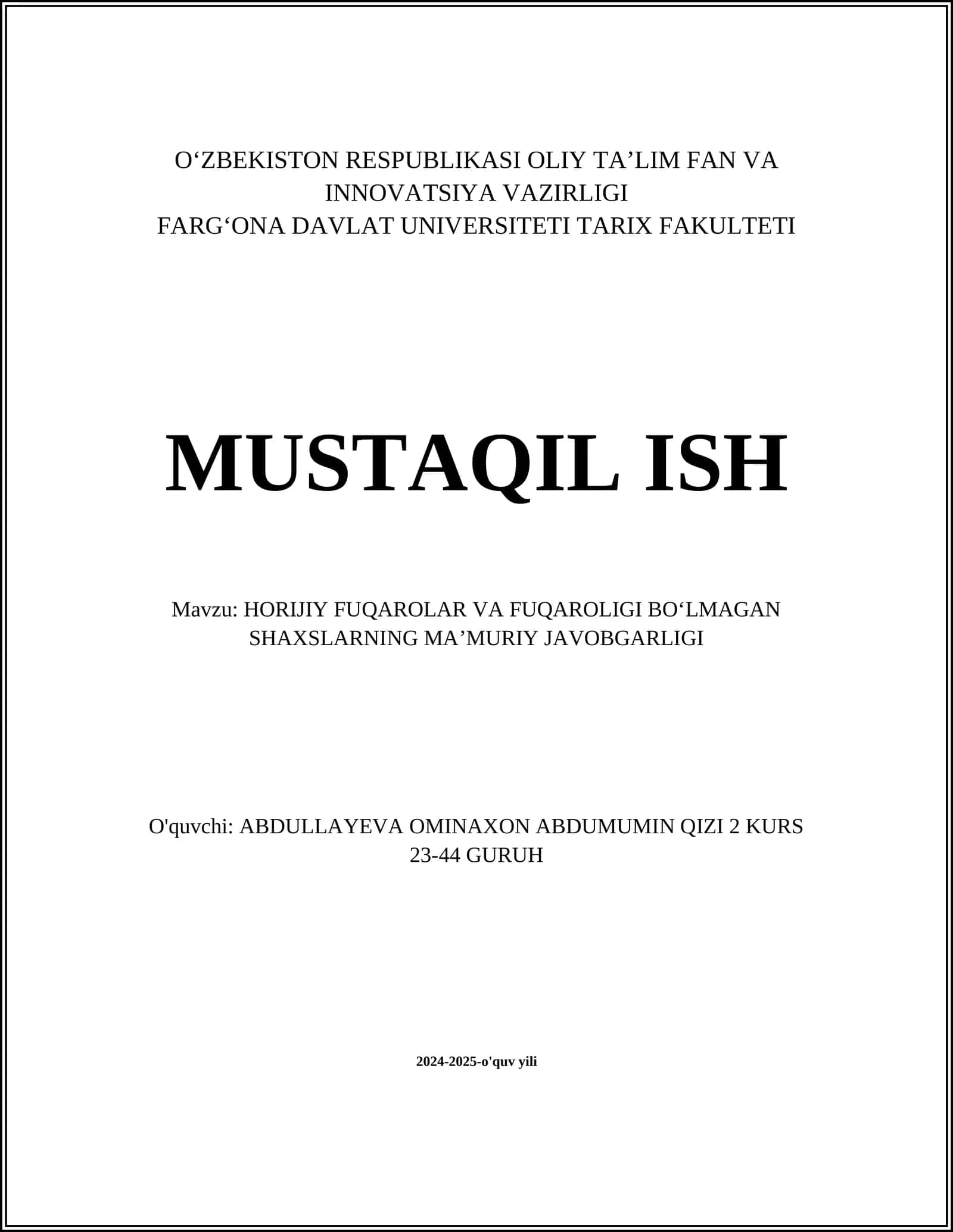 HORIJIY FUQAROLAR VA FUQAROLIGI BOʻLMAGAN SHAXSLARNING MAʼMURIY JAVOBGARLIGI 1