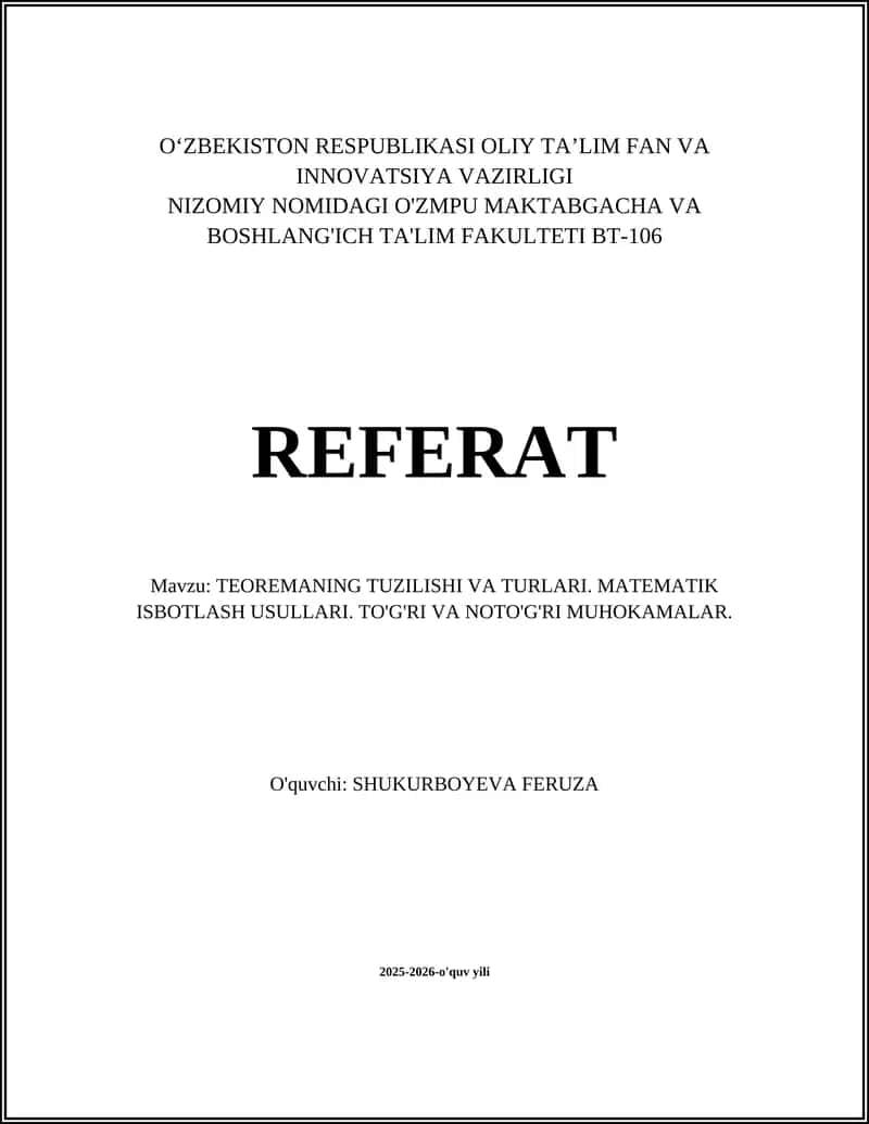 TEOREMANING TUZILISHI VA TURLARI 1