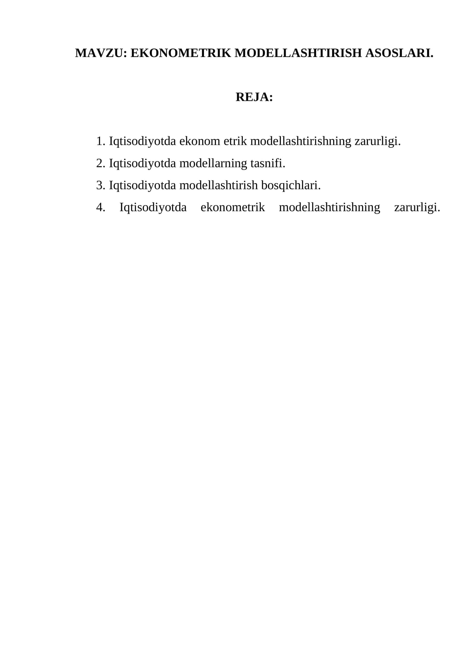 Ekonom etrik modellashtirish asoslari 1
