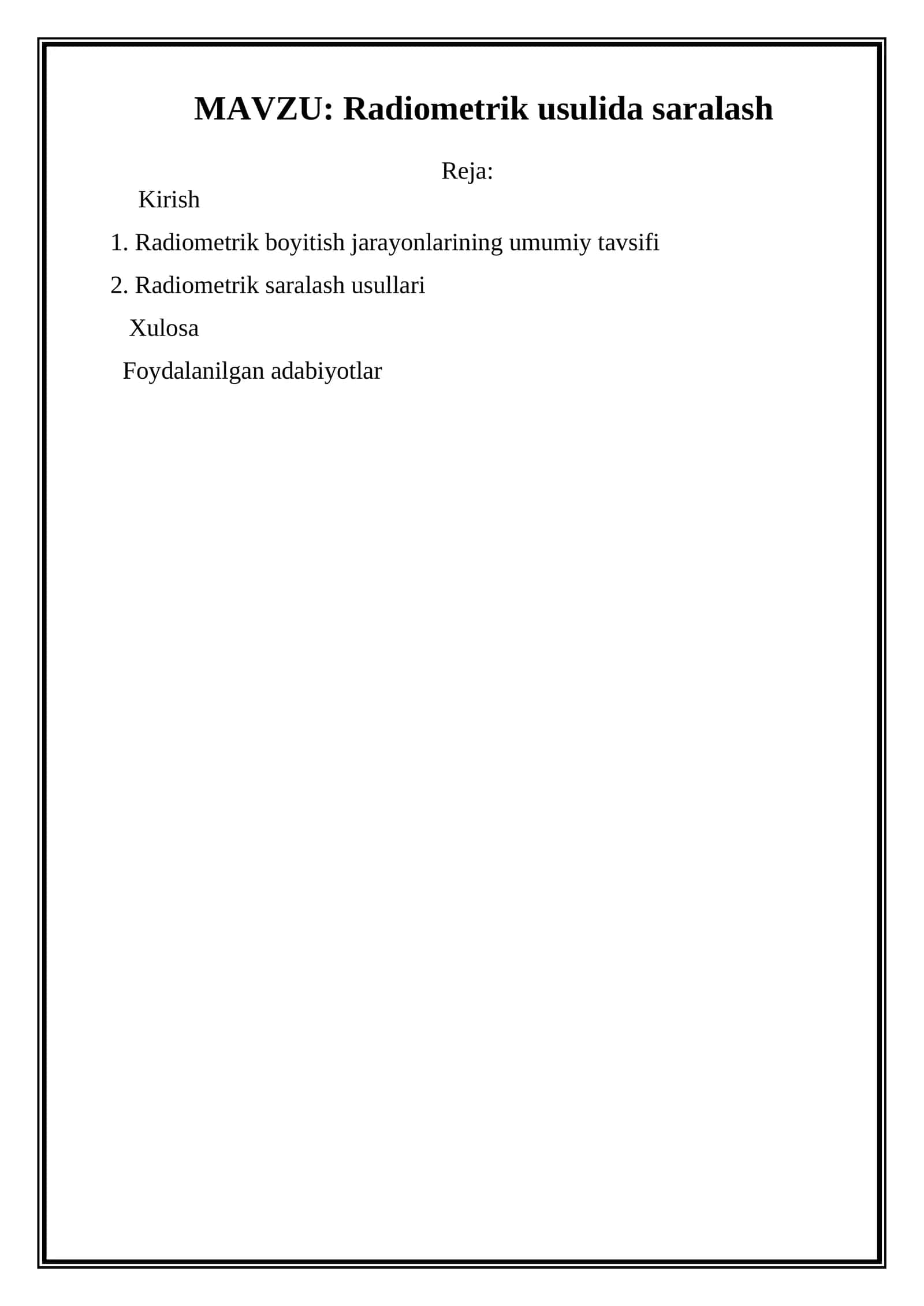 Radiometrik usulida saralash 1