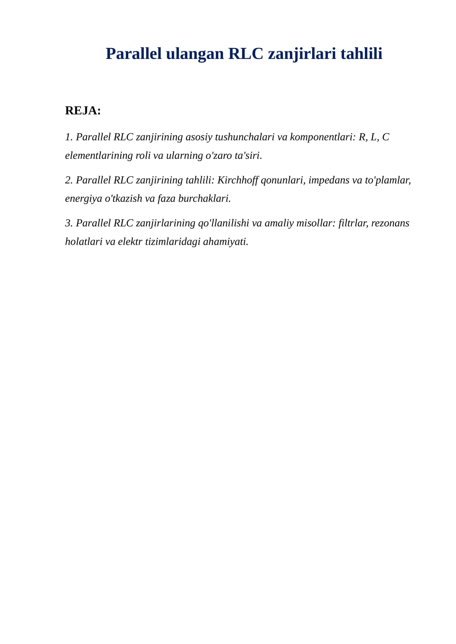 Parallel ulangan RLC zanjirlari tahlili 1