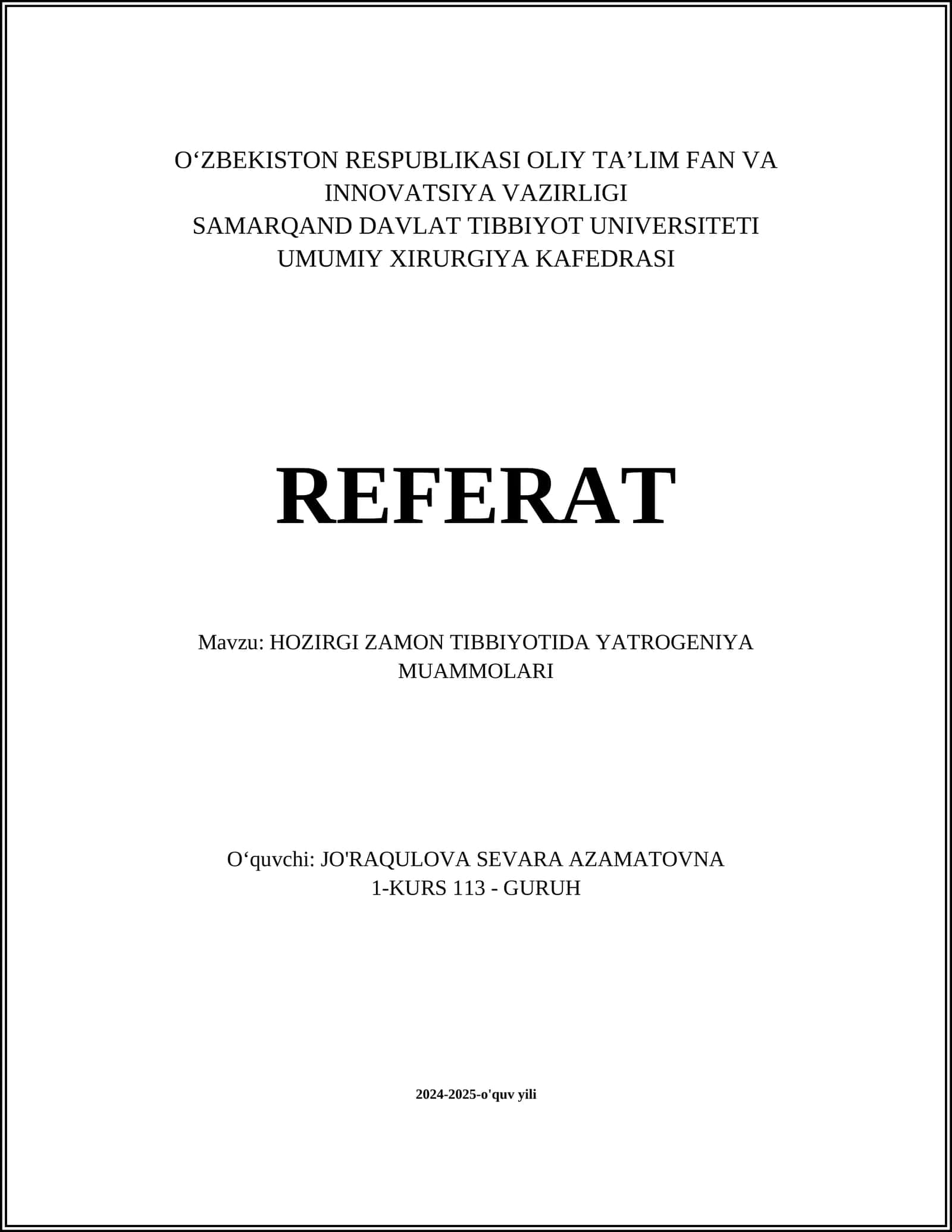 HOZIRGI ZAMON TIBBIYOTIDA YATROGENIYA MUAMMOLARI 1