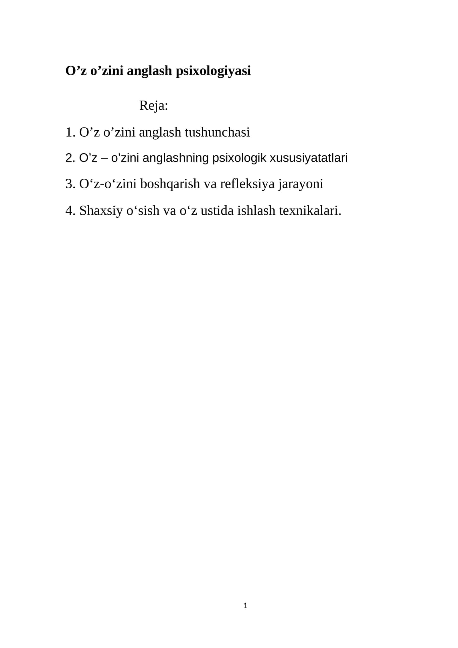 O’z o’zini anglash psixologiyasi 1