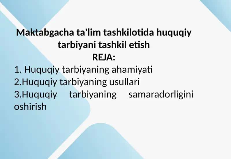 Maktabgacha ta'lim tashkilotida huquqiy tarbiyani tashkil etish. 1