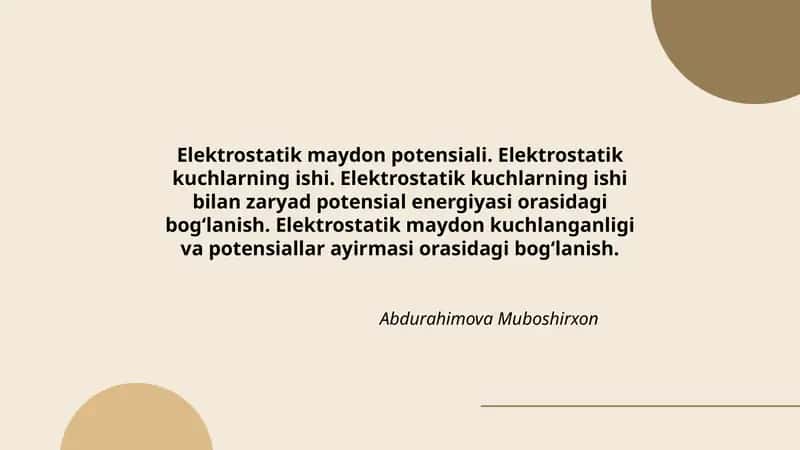 Elektrostatik maydon potensiali 1