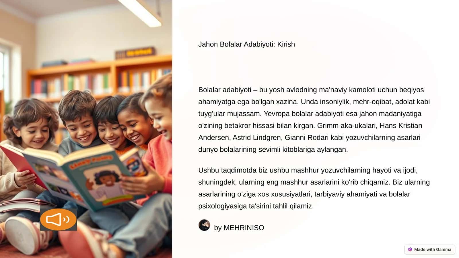 Jahon Bolalar Adabiyoti: Kirish 1