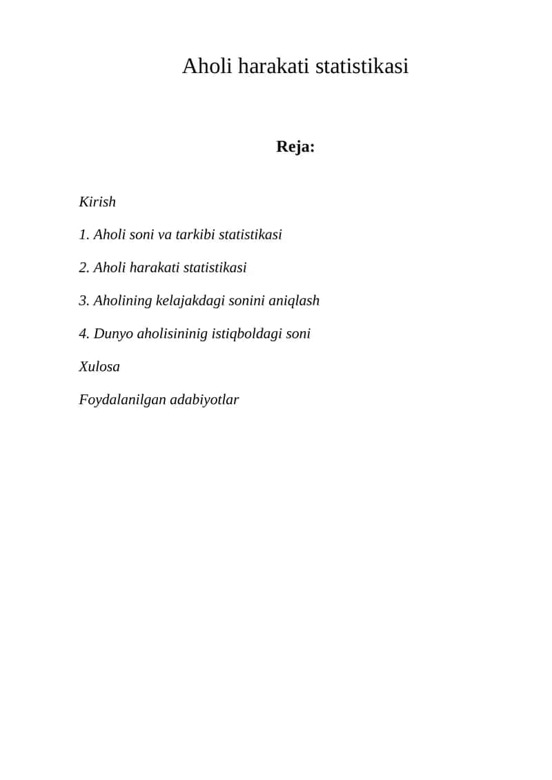 Aholi harakati statistikasi 1