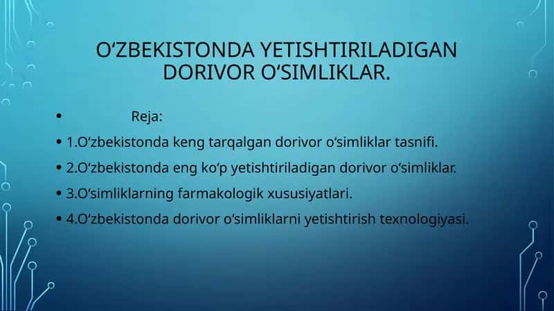 O‘zbekistonda yetishtiriladigan dorivor o‘simliklar. 1
