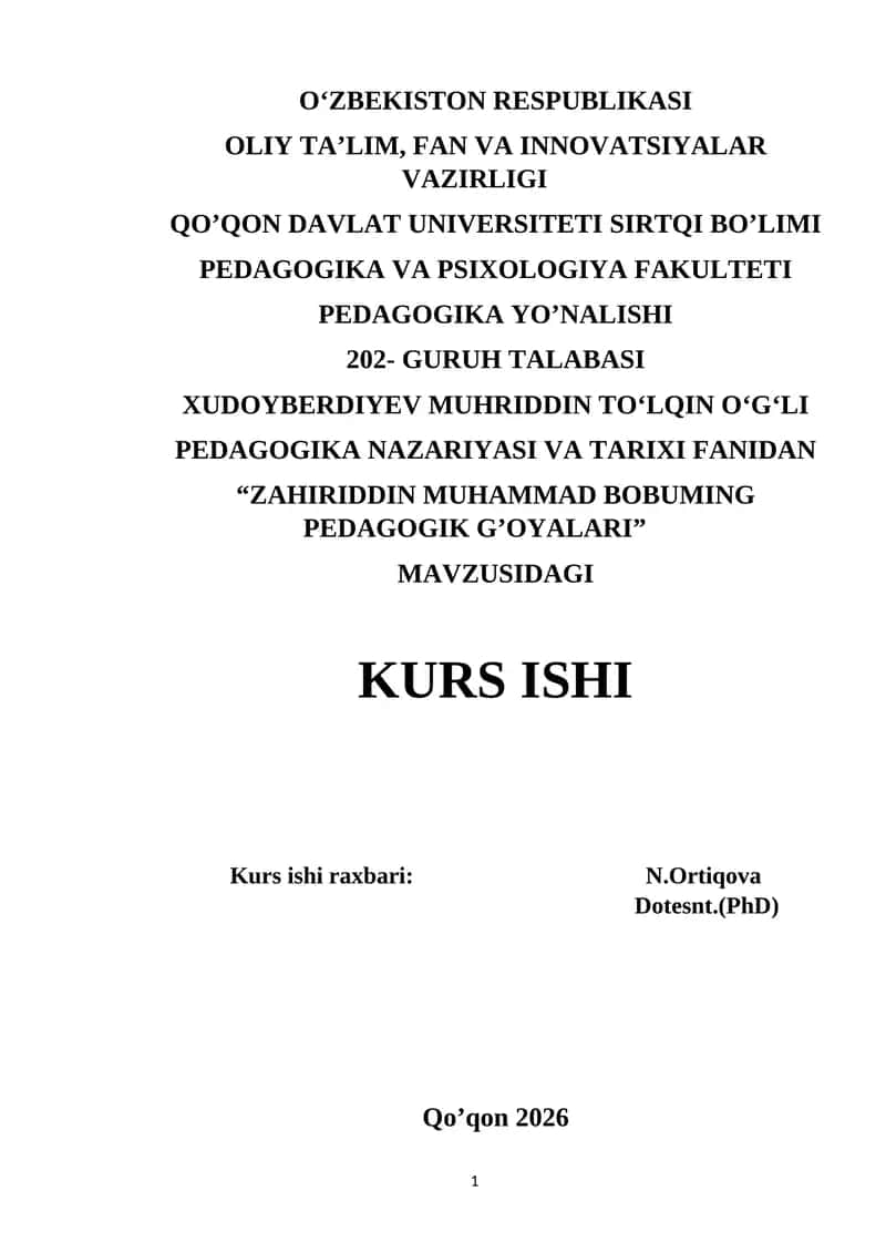 ZAHIRIDDIN MUHAMMAD BOBUMING PEDAGOGIK G’OYALARI 1