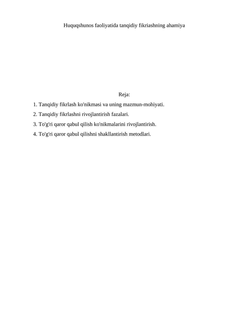 Huquqshunos faoliyatida tanqidiy fikriashning ahamiya 1