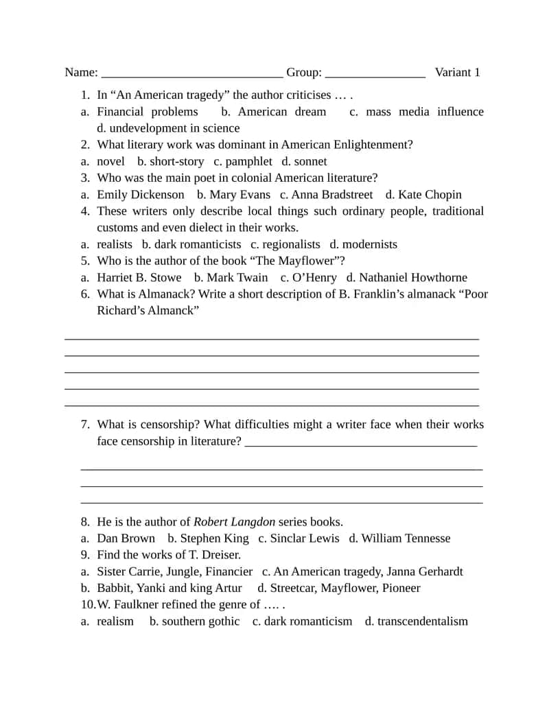 American Literature Quiz 1