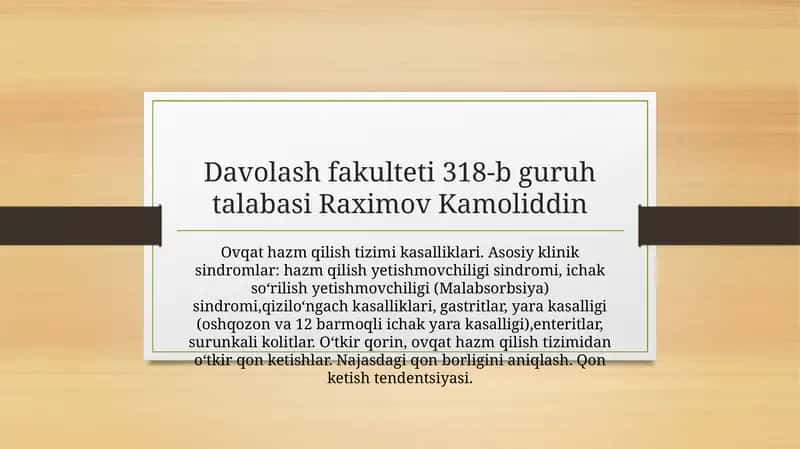 Ovqat hazm qilish sistemasi kasalliklari 1