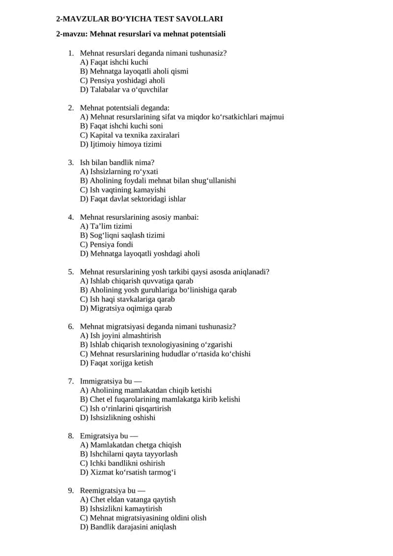 Mehnat resurslari va mehnat potentsiali 1
