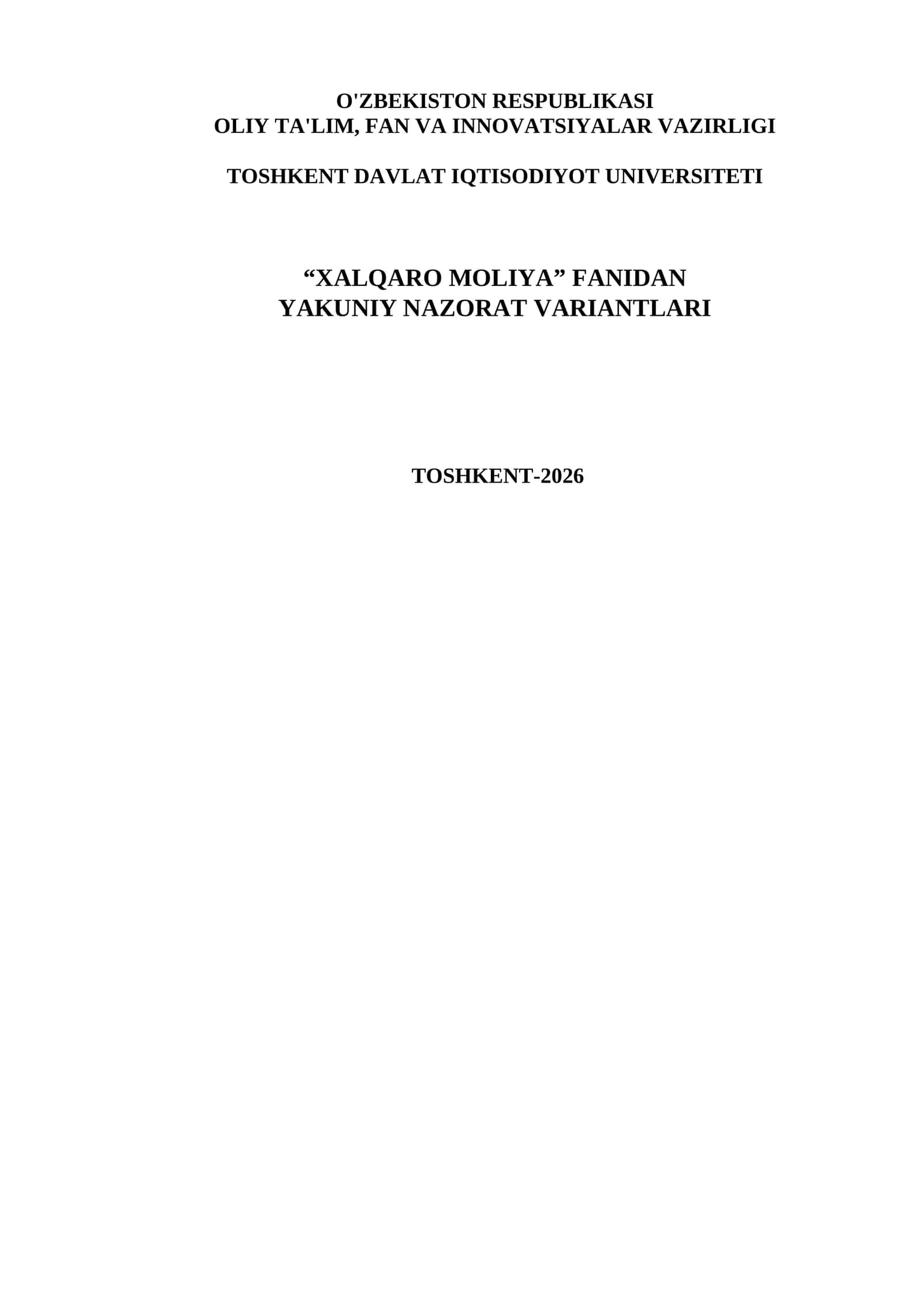 "XALQARO MOLIYA” FANIDAN  YAKUNIY NAZORAT 2026 1