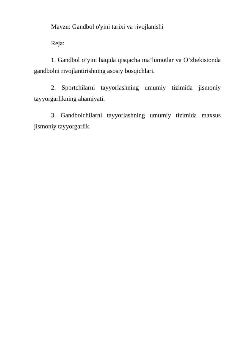 Gandbol o'yini tarixi va rivojlanishi 1