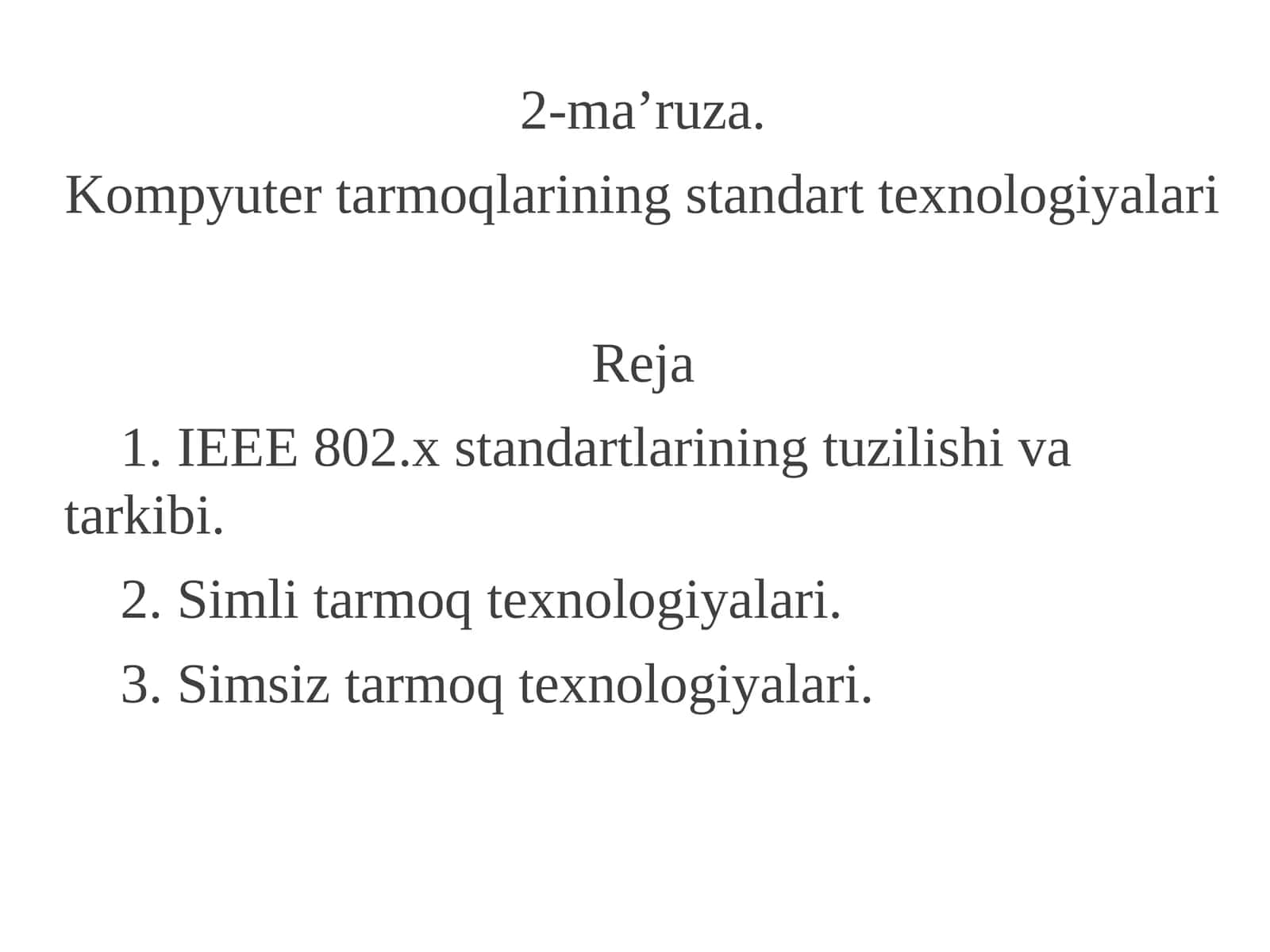Kompyuter tarmoqlarining standart texnologiyalari 1