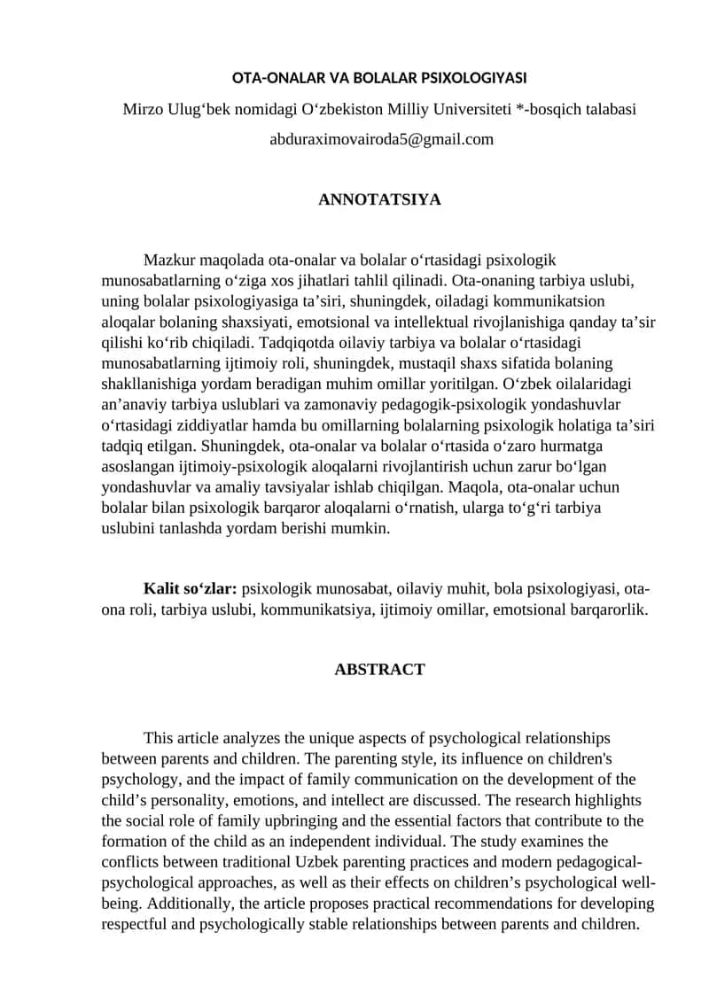 OTA-ONALAR VA BOLALAR PSIXOLOGIYASI 1